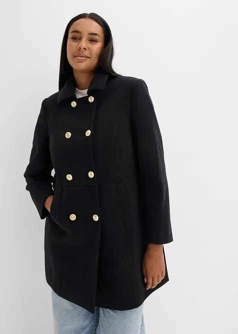Kurzmantel in Wool-Optik in schwarz von vorne (Totalaufnahme) - bonprix