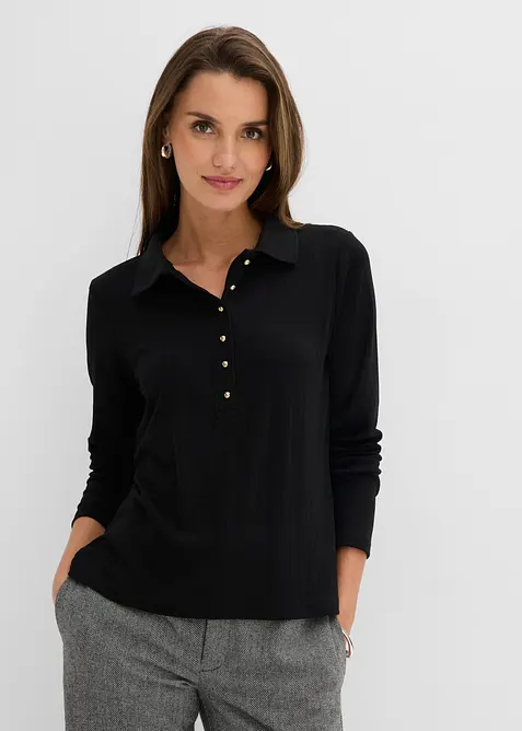 Poloshirt aus softem Viskose-Mix in schwarz von vorne (im Anschnitt) - bonprix