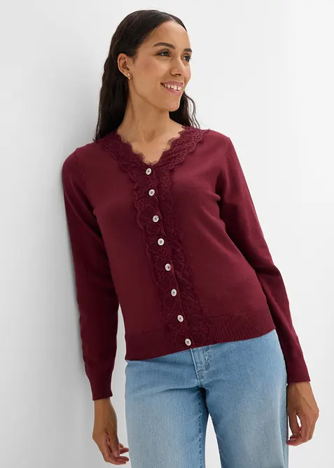 Strickjacke aus softem Viskose-Mix in rot von vorne (im Anschnitt) - bonprix
