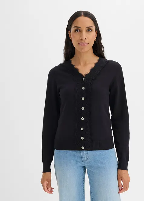Strickjacke aus softem Viskose-Mix in schwarz von vorne (im Anschnitt) - bonprix