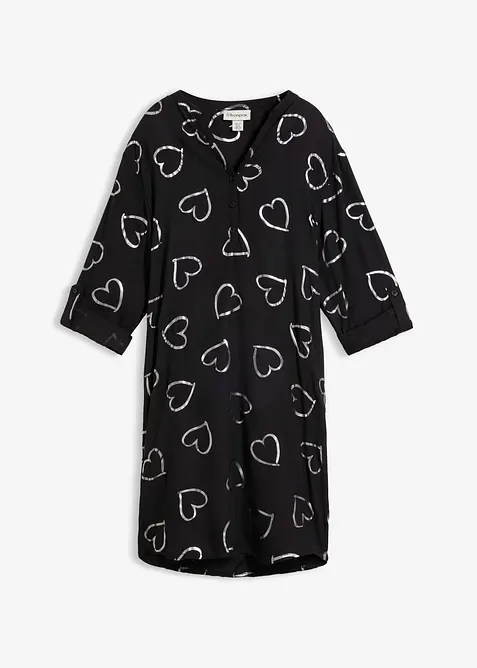 Longbluse mit glänzendem Druck in schwarz von vorne - bonprix