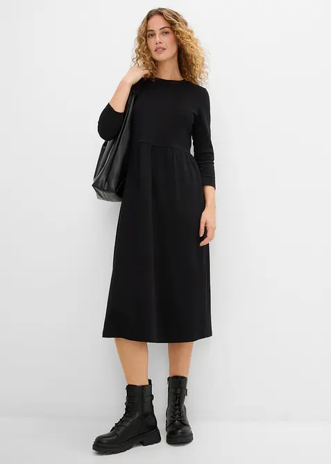 Shirtkleid aus reiner Bio-Baumwolle in schwarz im Look von vorne (Totalaufnahme) - bonprix