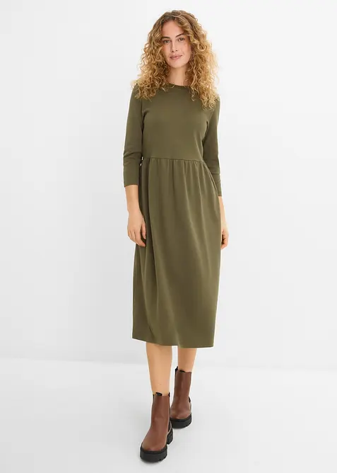 Shirtkleid aus reiner Bio-Baumwolle in grün von vorne (Totalaufnahme) - bonprix