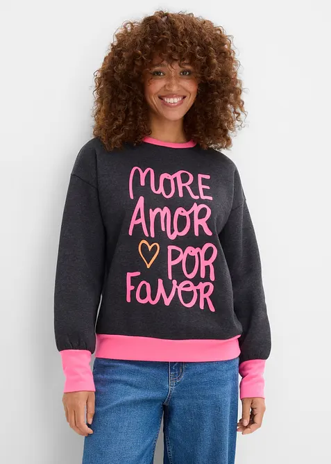 Sweatshirt aus Baumwoll-Mix in grau von vorne (im Anschnitt) - bonprix