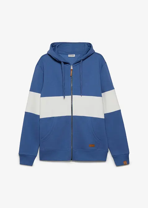 Kapuzen-Sweatjacke aus weichem Baumwoll-Mix in blau von vorne - bonprix