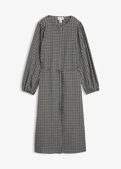 Kariertes Midikleid mit Bindegürtel in weiß von vorne - bonprix