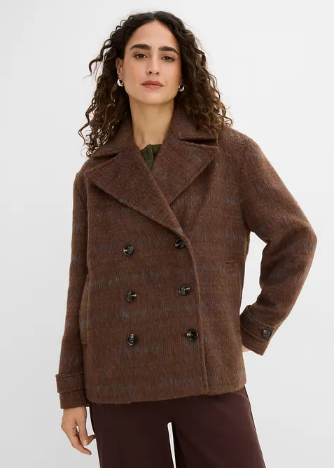 Cabanjacke in Wolloptik in braun von vorne (im Anschnitt) - bonprix