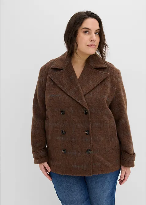 Cabanjacke in Wolloptik in braun von vorne (im Anschnitt) - bonprix