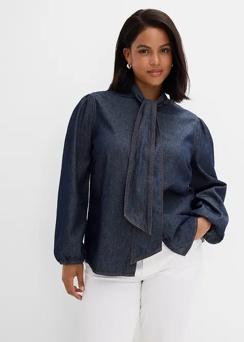 Jeansbluse aus Bio-Baumwolle in blau von vorne (im Anschnitt) - bonprix