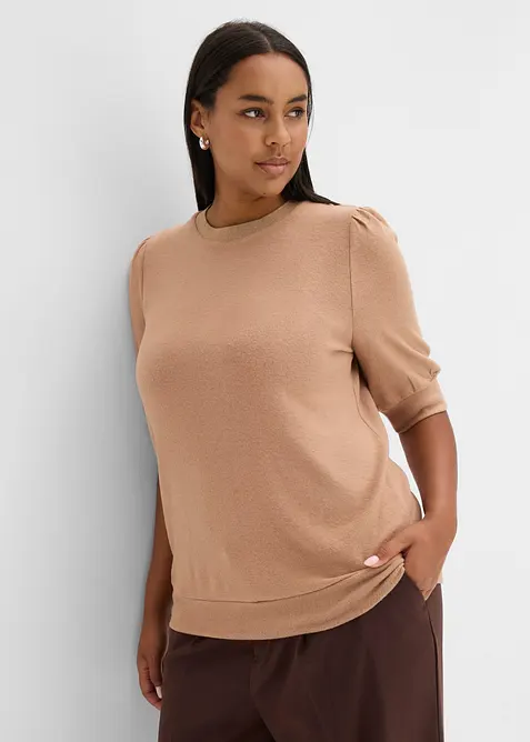 Shirt aus softem Viskose-Mix in braun von vorne (im Anschnitt) - bonprix