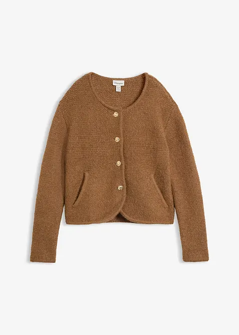 Weit geschnittene Strickjacke in braun von vorne - bonprix