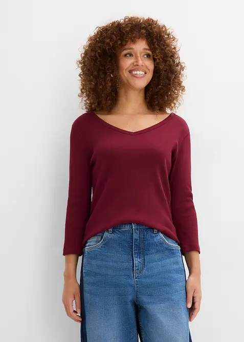 Rippshirt mit 3/4-Arm aus reiner Bio-Baumwolle (3er Pack) in weiß von vorne (im Anschnitt) - bonprix