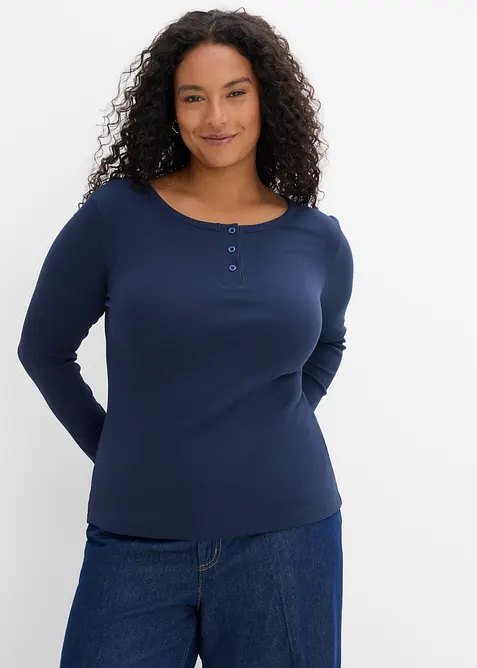 Ripp-Henleyshirt aus reiner Bio-Baumwolle (3er Pack) in blau von vorne (im Anschnitt) - bonprix