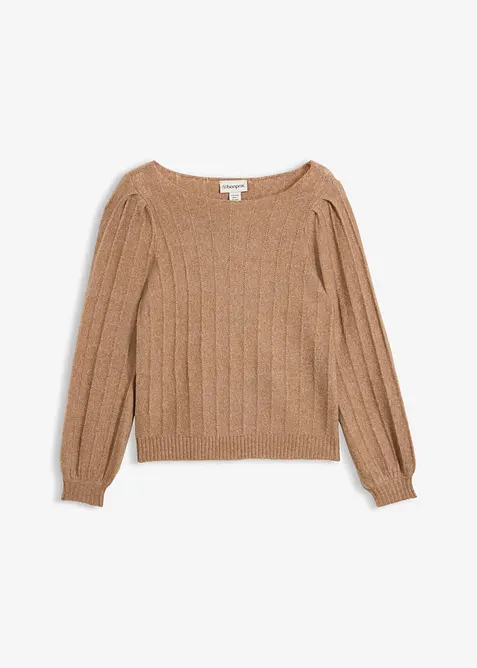 Pullover mit Puffärmeln in braun von vorne - bonprix