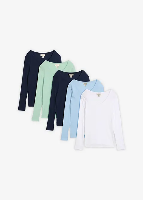Rippshirt aus reiner Bio-Baumwolle (5er Pack) in blau von vorne - bonprix