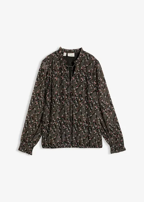 Bluse aus leichtem Chiffon in schwarz von vorne - bonprix