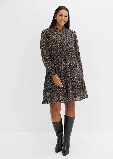 Chiffonkleid mit Allover-Print in schwarz von vorne (Totalaufnahme) - bonprix