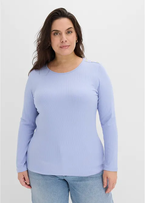 Langarmshirt aus softem Viskose-Mix in blau von vorne (im Anschnitt) - bonprix