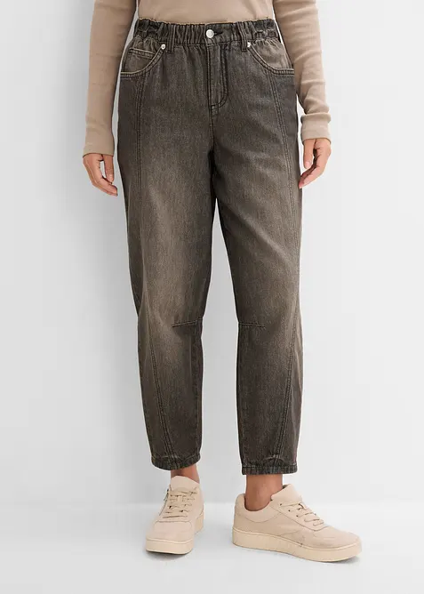 Barrel-Jeans Mid Waist, Bequembund in grau von vorne - bonprix
