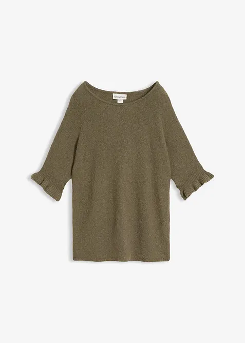 Pullover aus Baumwoll-Mix mit Volant-Ärmeln in grün von vorne - bonprix