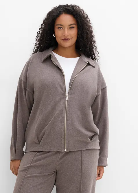 Shirtjacke in Wolloptik in braun von vorne (im Anschnitt) - bonprix