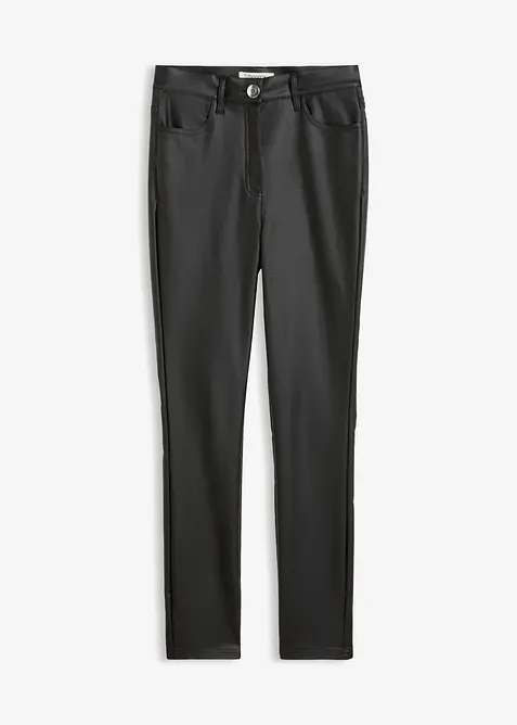 Beschichtete Bauchweg-Bengalin-Hose aus Viskose-Mix in schwarz von vorne - bonprix