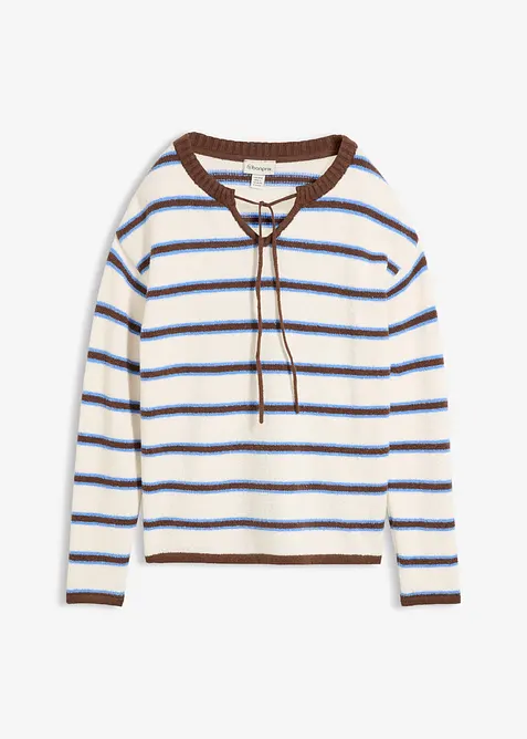 Pullover aus Baumwoll-Mix mit Bindelösung in weiß von vorne - bonprix