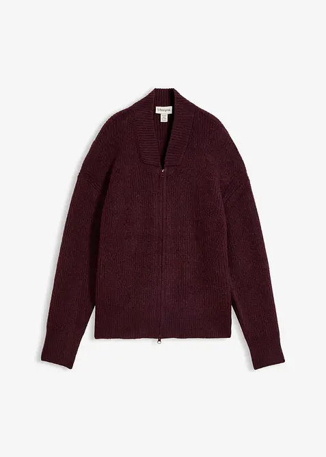 Strickjacke mit Reißverschluss aus weichem Woll-Mix in rot von vorne - bonprix