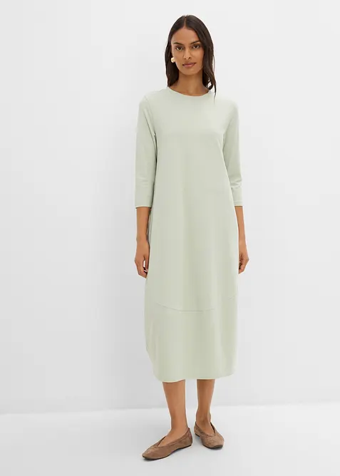Shirtkleid aus elastischem Baumwoll-Mix in grün von vorne (Totalaufnahme) - bonprix