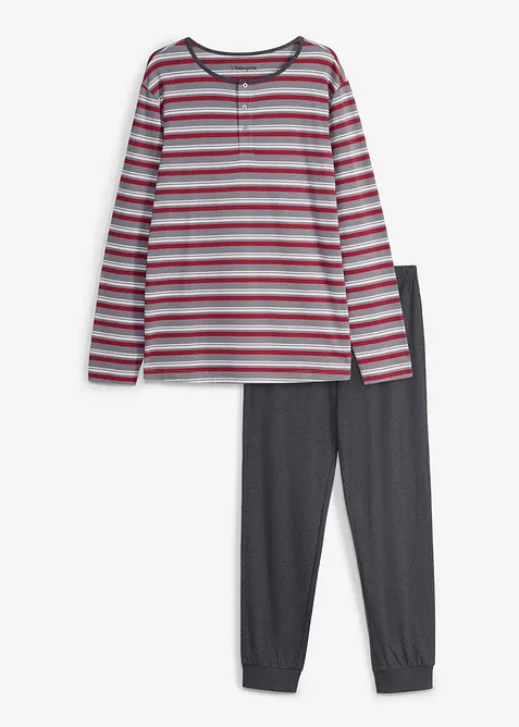 Pyjama aus reiner Baumwolle in grau von vorne - bonprix