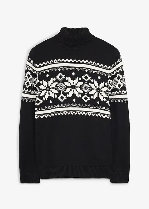 Norweger-Pullover aus reiner Baumwolle in schwarz von vorne - bonprix