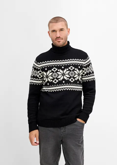 Norweger-Pullover aus reiner Baumwolle in schwarz von vorne (im Anschnitt) - bonprix