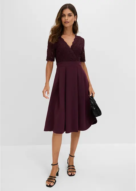 Cocktailkleid aus softem Scuba mit Spitze in rot im Look von vorne (Totalaufnahme) - bonprix