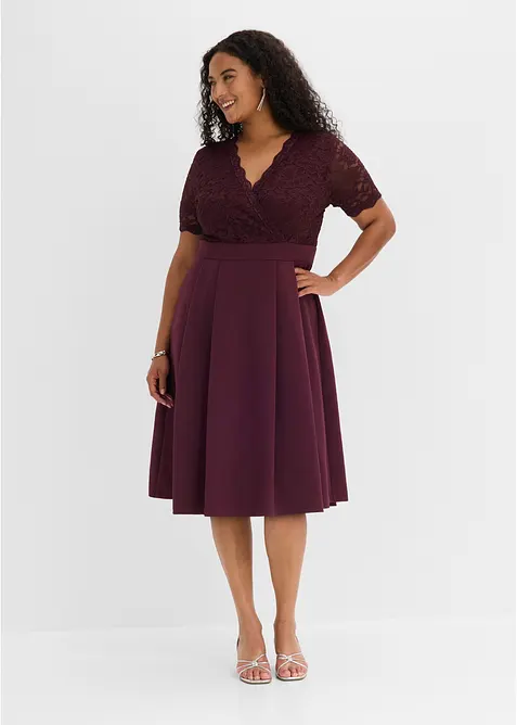 Cocktailkleid aus softem Scuba mit Spitze in rot von vorne (Totalaufnahme) - bonprix