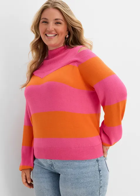 Feinstrickpullover, schulterfrei in pink von vorne (im Anschnitt) - bonprix