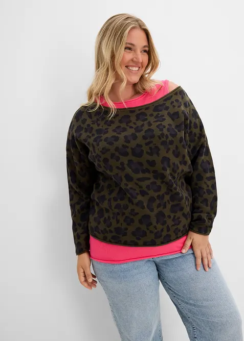 Pullover und Top aus Baumwoll-Mix (2-tlg. Set) in grün von vorne (im Anschnitt) - bonprix