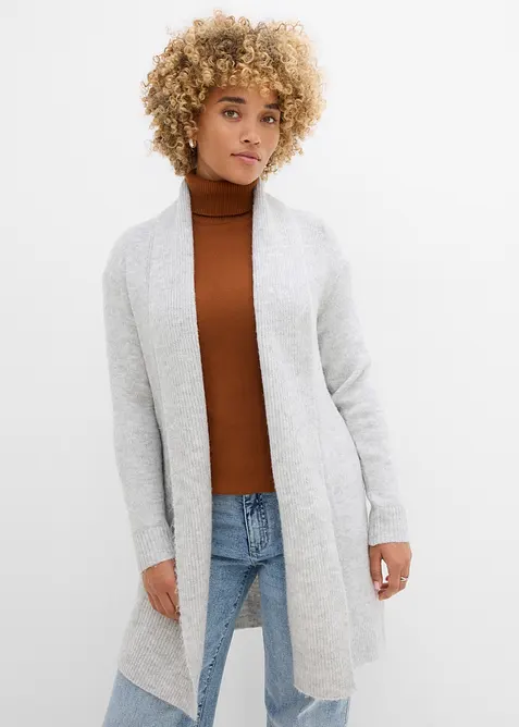 Longstrickjacke mit Schalkragen in grau von vorne (im Anschnitt) - bonprix