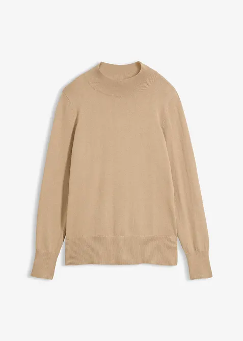 Feinstrickpullover mit recycelter Baumwolle in beige von vorne - bonprix