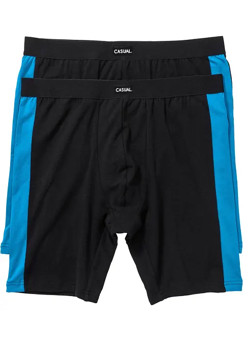 Lange Boxershorts eng mit Baumwolle (2er Pack) in schwarz von vorne - bonprix