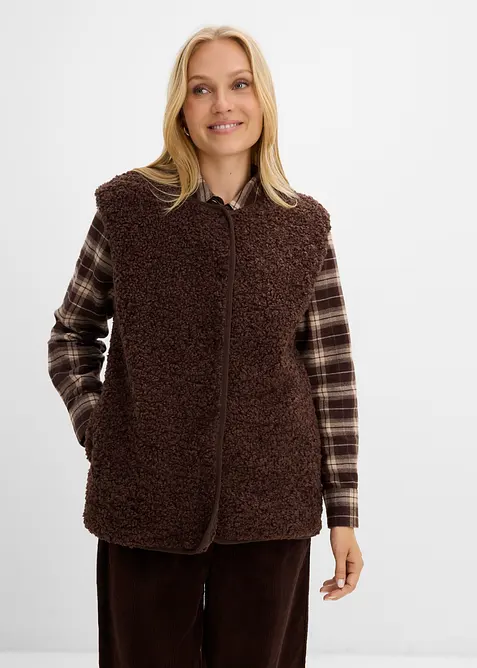 Teddy-Weste in braun von vorne (im Anschnitt) - bonprix