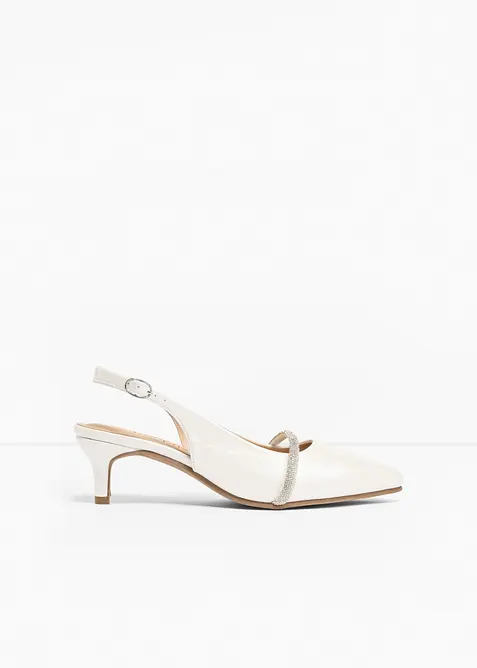 Slingpumps mit Glitzersteinen in weiß - bonprix