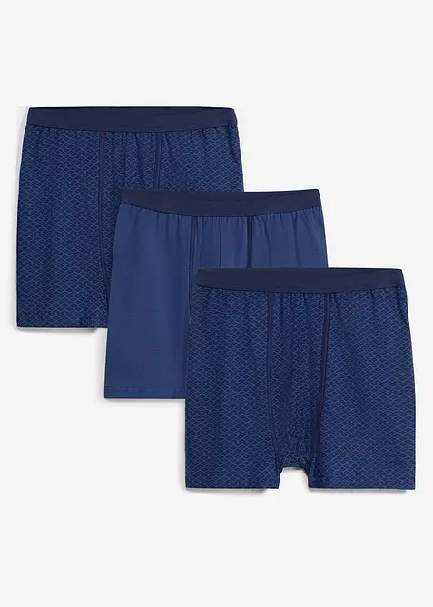 Mittellange Highwaist Boxershorts eng mit weicher Baumwolle (3er Pack) in blau - bonprix