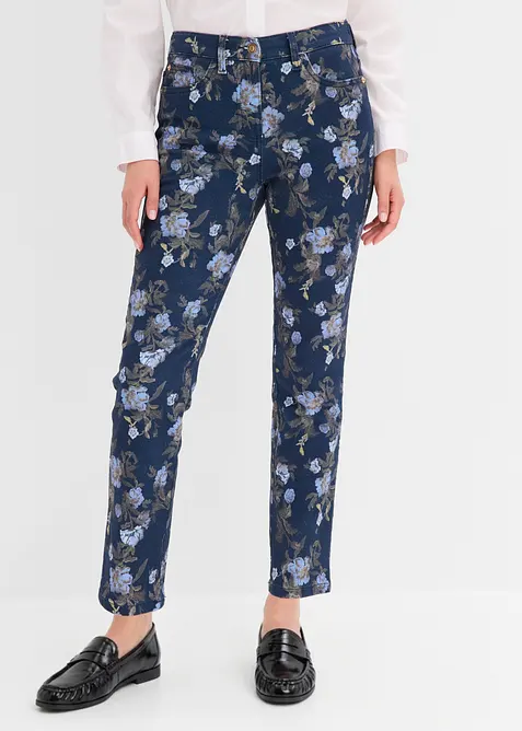 Twillhose mit Blumen-Design in blau von vorne - bonprix