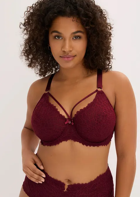 Minimizer-BH mit dekorativen Straps in rot von vorne (im Anschnitt) - bonprix