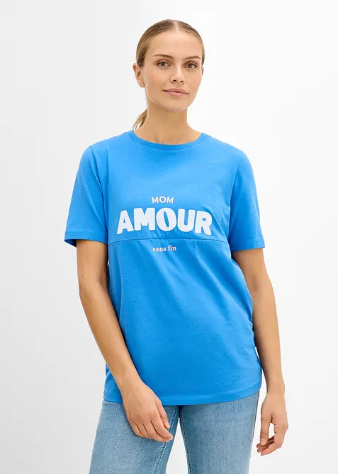 2-in-1 Umstands- und Stillshirt aus Bio-Baumwolle in blau von vorne (im Anschnitt) - bonprix