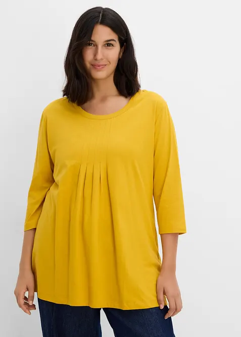 Longshirt aus reiner Baumwolle in gelb von vorne (im Anschnitt) - bonprix
