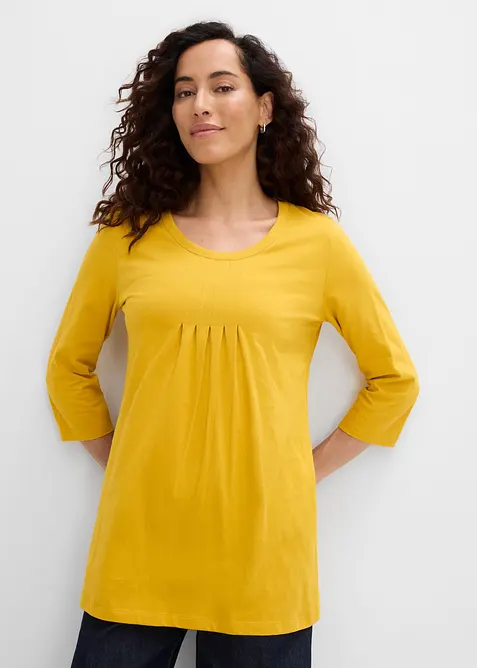 Longshirt aus reiner Baumwolle in gelb von vorne (im Anschnitt) - bonprix