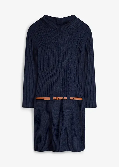 Strickkleid mit Gürtel (2-tlg. Set) in blau von vorne - bonprix