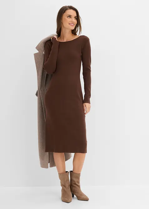 Strickkleid aus Viskose-Mix in braun im Look von vorne (Totalaufnahme) - bonprix