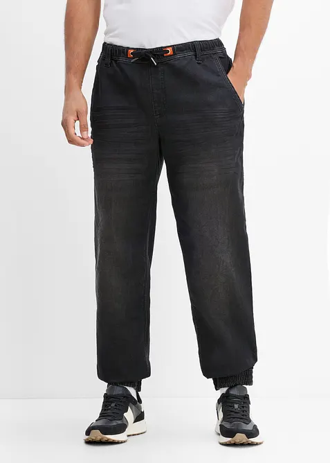 Regular Fit Jeans-Jogger mit Dehnbund, Straight in schwarz von vorne - bonprix